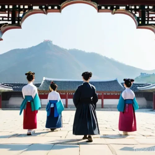 서울 경복궁 가이드 - **Prompt 1: Hanbok-Clad Visitors at Gyeongbokgung's Heart**
    "A vibrant and picturesque scene set...
