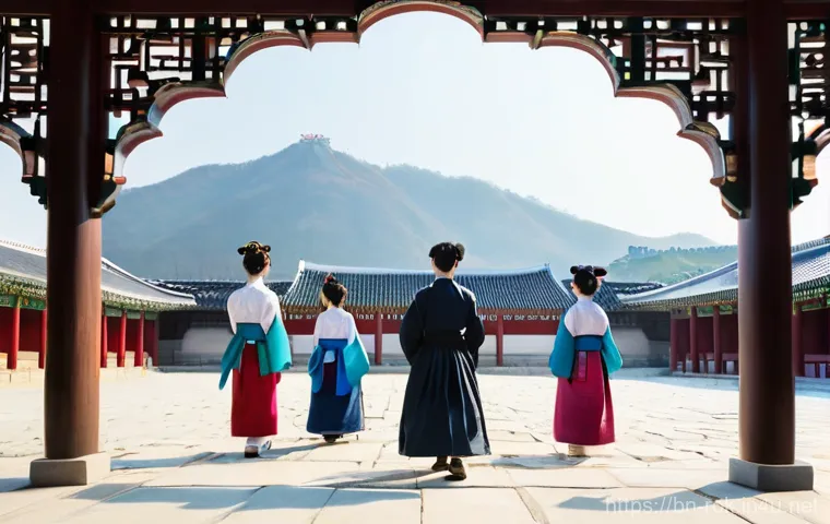 서울 경복궁 가이드 - **Prompt 1: Hanbok-Clad Visitors at Gyeongbokgung's Heart**
    "A vibrant and picturesque scene set...