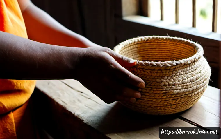 전통 공예 체험 - Photorealistic traditional craft workshop in Bangladesh, skilled artisan’s hands weaving natural jut...